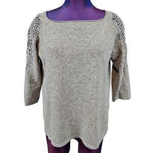 Silk & Cashmere Gray Cashmere Wool Lace‎ Sleeve Sweater Size Small Women's P58